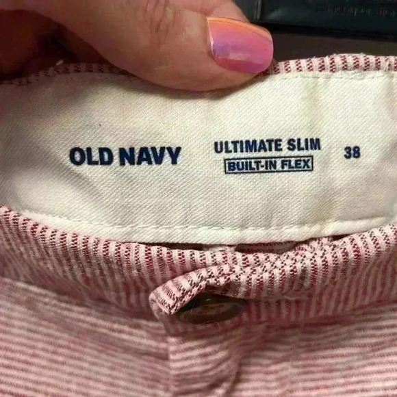 Old Navy Ultimate Slim Linen Blend Shorts Size 38 Inseam 9” Red & White Stripes - Picture 5 of 8